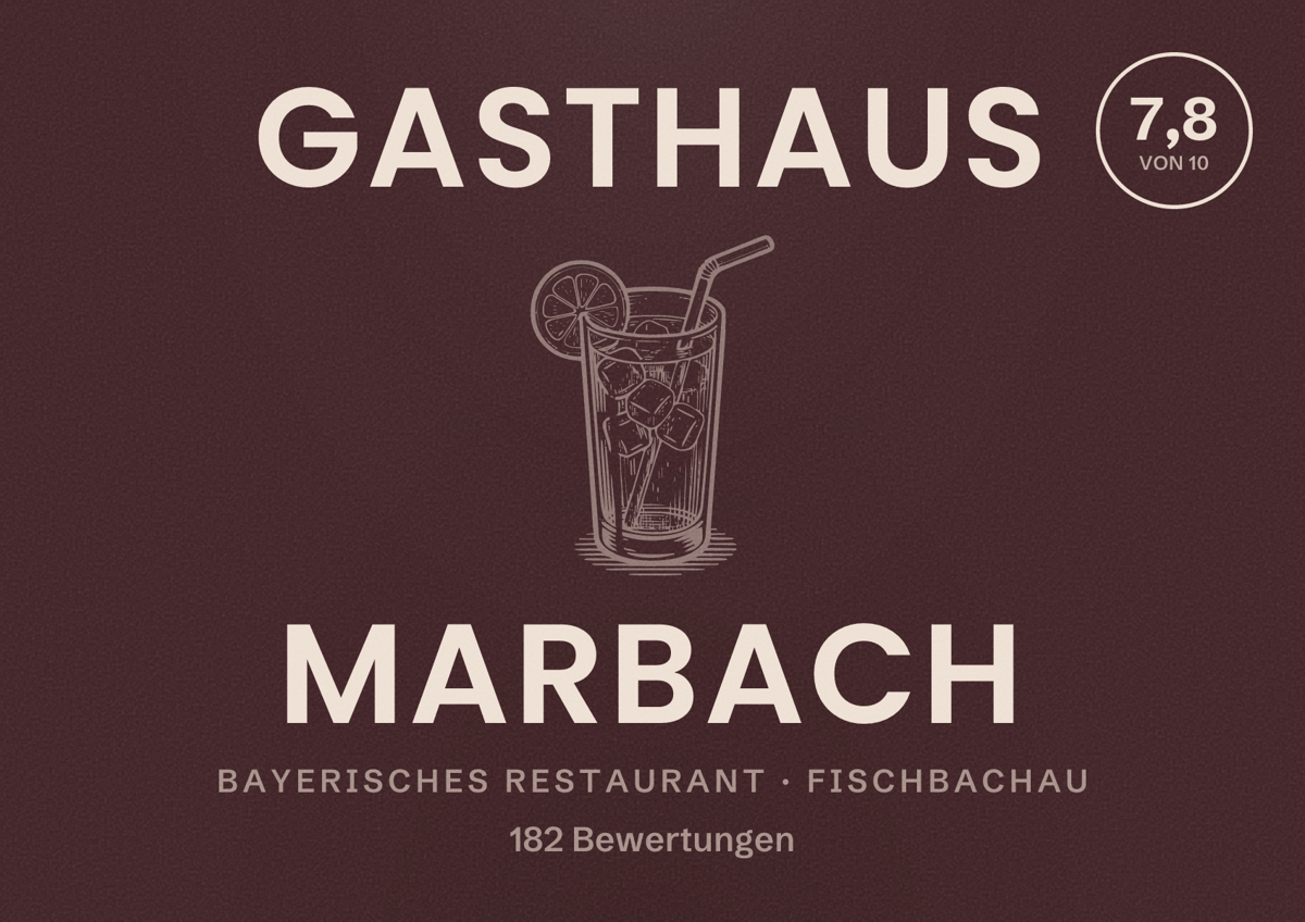 Illustriertes Poster von Gasthaus Marbach, Bayerisches Restaurant in Fischbachau: Bewertung 7,8 von 10 aus 182 Bewertungen
