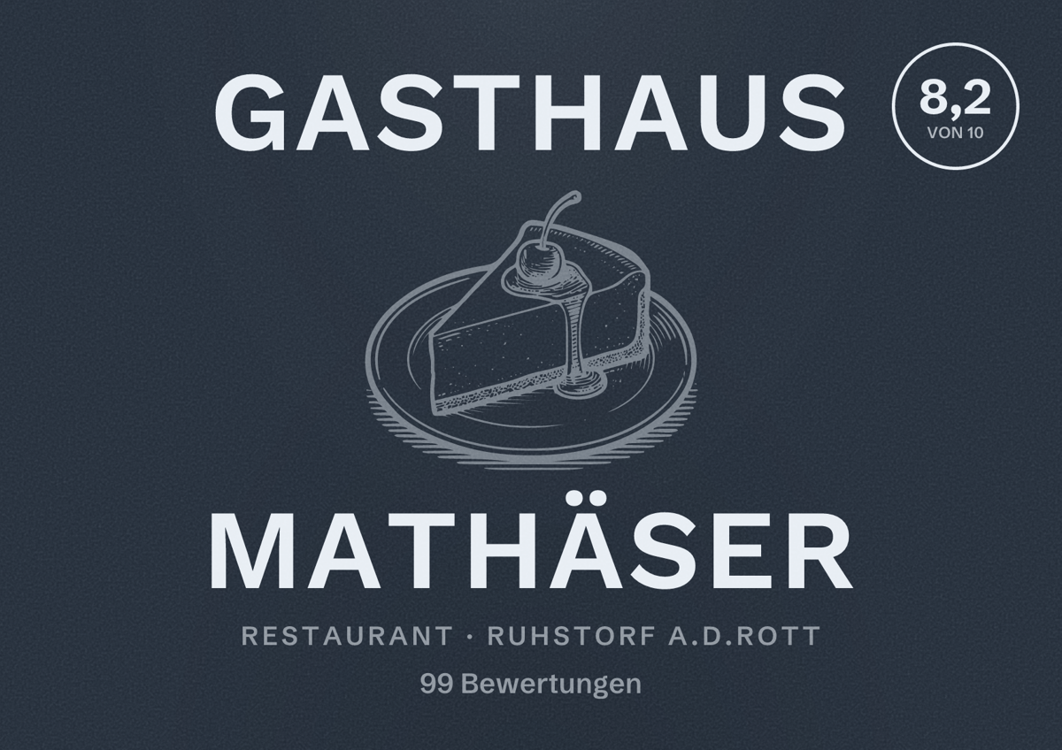 Illustriertes Poster von Gasthaus Mathäser, Restaurant in Ruhstorf a.d.Rott: Bewertung 8,2 von 10 aus 99 Bewertungen