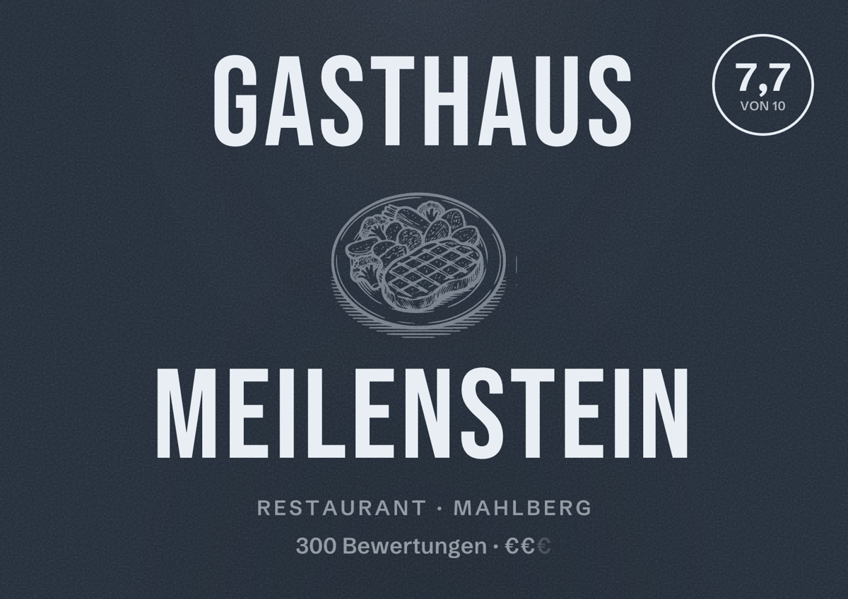 Illustriertes Poster von Gasthaus Meilenstein, Restaurant in Mahlberg: Bewertung 7,7 von 10 aus 300 Bewertungen, Preisniveau €€