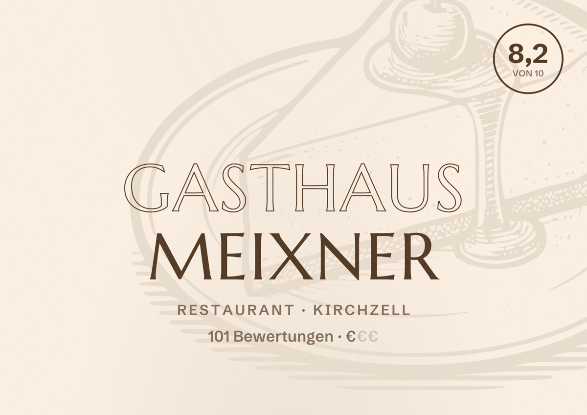 Illustriertes Poster von Gasthaus Meixner, Restaurant in Kirchzell: Bewertung 8,2 von 10 aus 101 Bewertungen, Preisniveau €