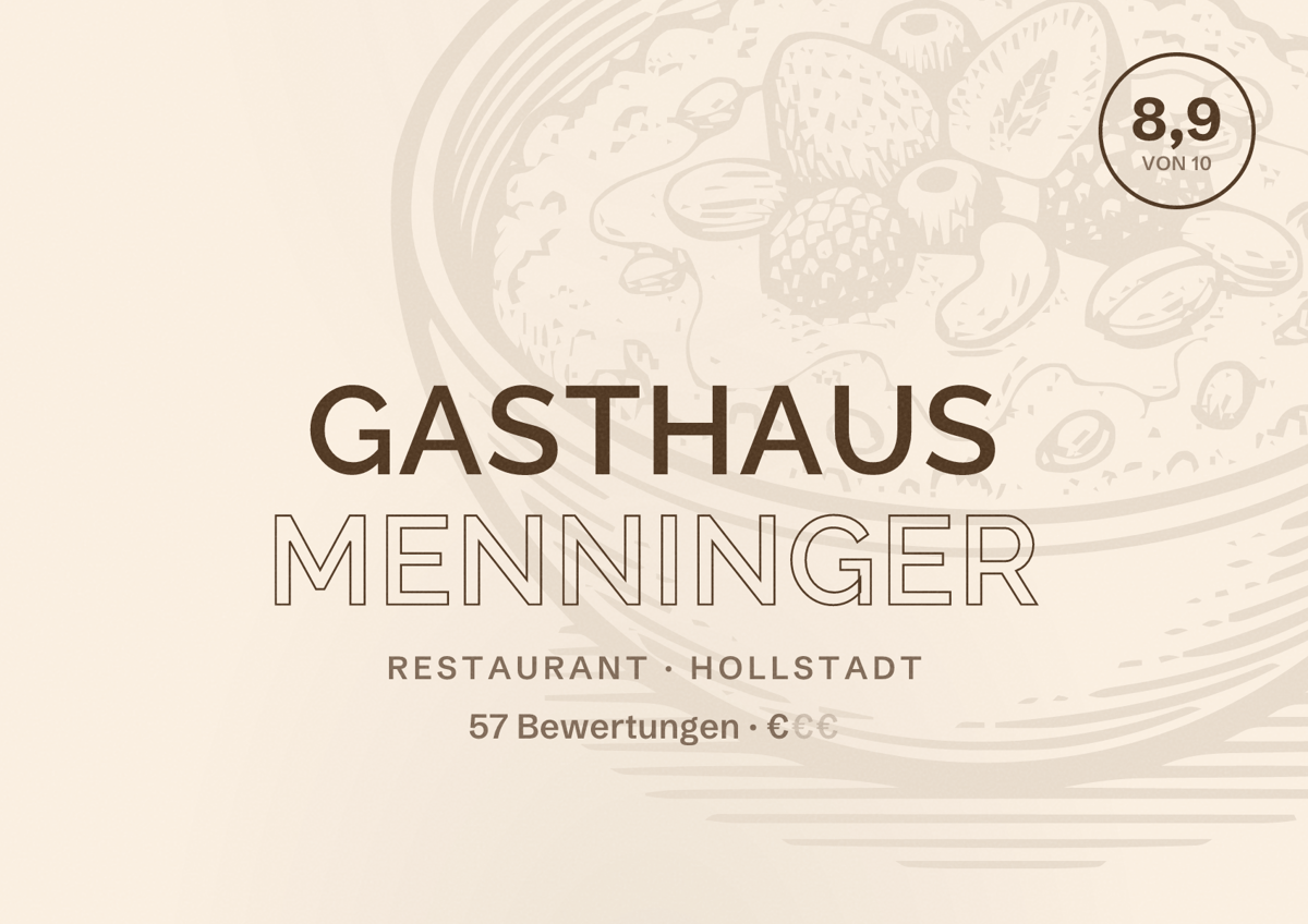 Illustriertes Poster von Gasthaus Menninger, Restaurant in Hollstadt: Bewertung 8,9 von 10 aus 57 Bewertungen, Preisniveau €