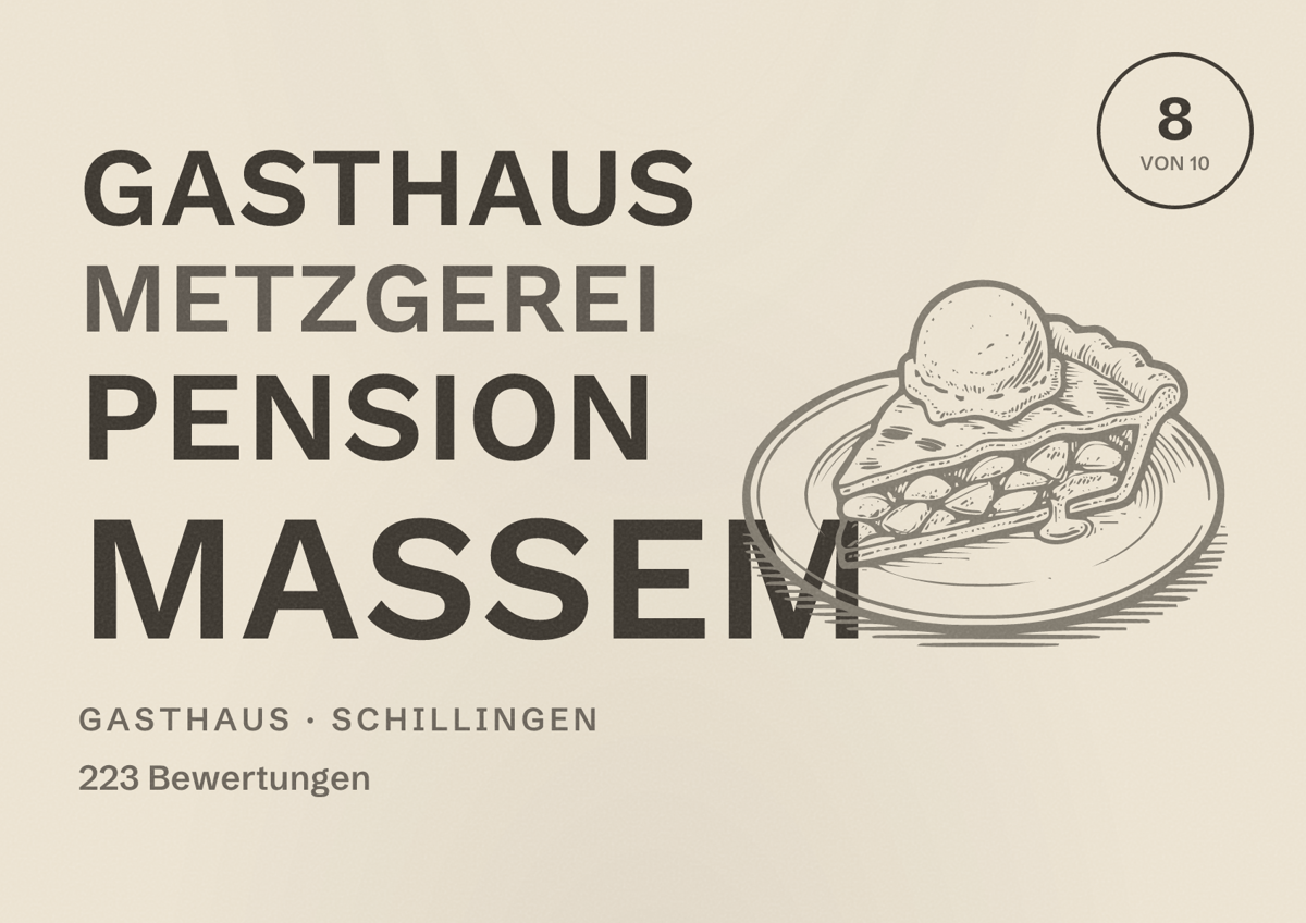 Illustriertes Poster von Gasthaus Metzgerei Pension Maßem, Gasthaus in Schillingen: Bewertung 8 von 10 aus 223 Bewertungen