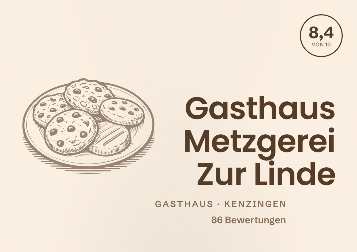 Illustriertes Poster von Gasthaus Metzgerei Zur Linde, Gasthaus in Kenzingen: Bewertung 8,4 von 10 aus 86 Bewertungen