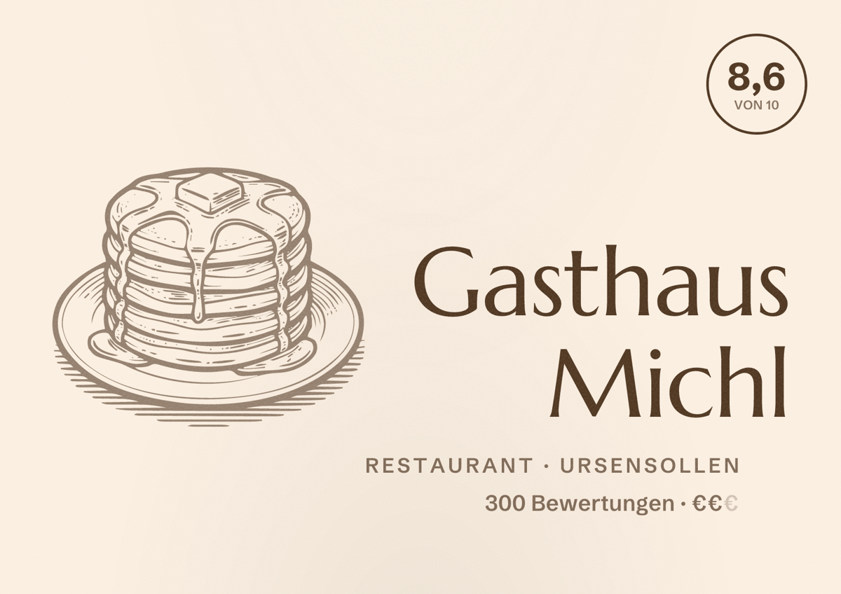Illustriertes Poster von Gasthaus Michl, Restaurant in Ursensollen: Bewertung 8,6 von 10 aus 300 Bewertungen, Preisniveau €€