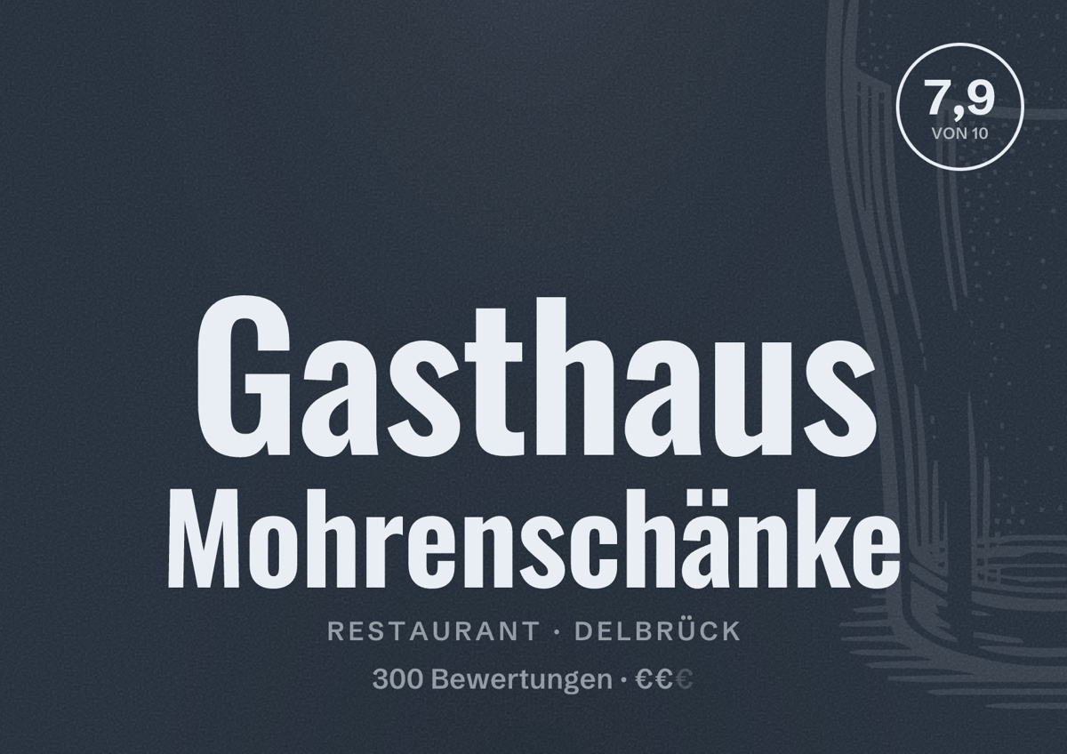 Illustriertes Poster von Gasthaus Mohrenschänke, Restaurant in Delbrück: Bewertung 7,9 von 10 aus 300 Bewertungen, Preisniveau €€