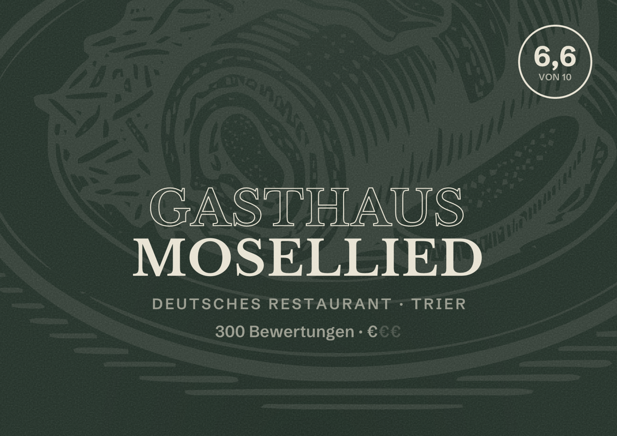 Illustriertes Poster von Gasthaus Mosellied, Deutsches Restaurant in Trier: Bewertung 6,6 von 10 aus 300 Bewertungen, Preisniveau €