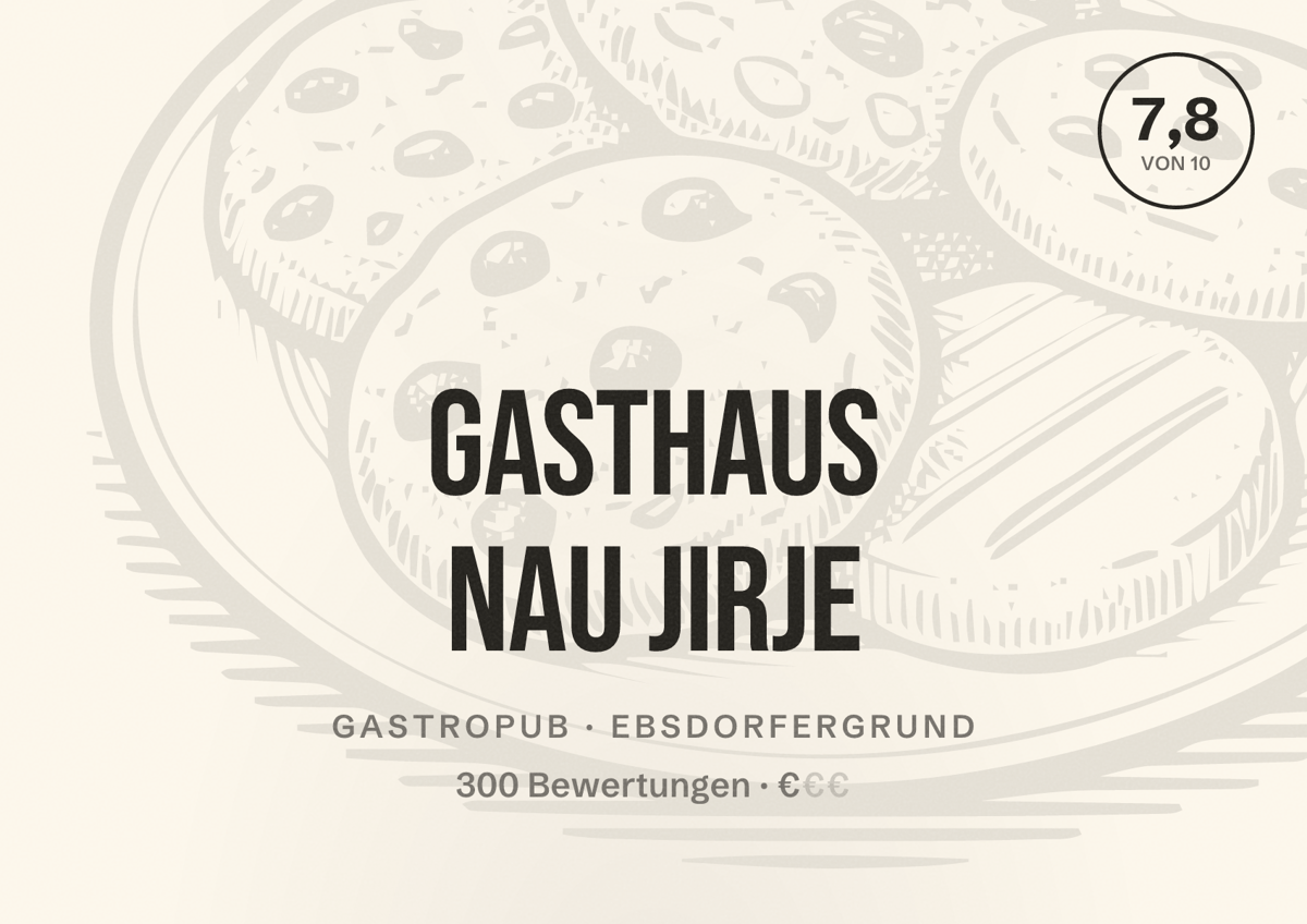 Illustriertes Poster von Gasthaus Nau Jirje, Gastropub in Ebsdorfergrund: Bewertung 7,8 von 10 aus 300 Bewertungen, Preisniveau €