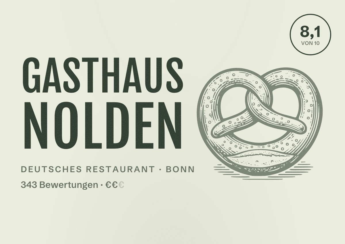 Illustriertes Poster von Gasthaus Nolden, Deutsches Restaurant in Bonn: Gästebewertung 8,1 von 10 aus 343 Bewertungen