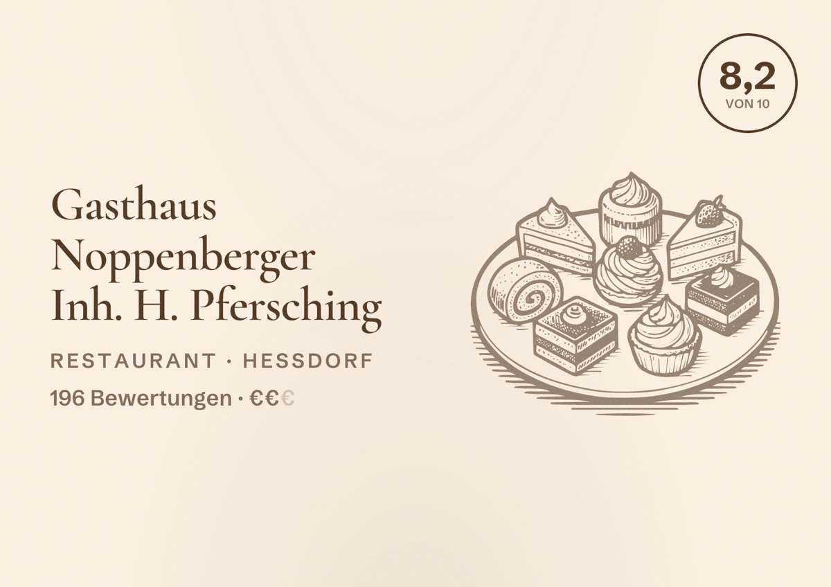 Illustriertes Poster von Gasthaus Noppenberger Inh. H. Pfersching, Restaurant in Heßdorf: Bewertung 8,2 von 10 aus 196 Bewertungen, Preisniveau €€