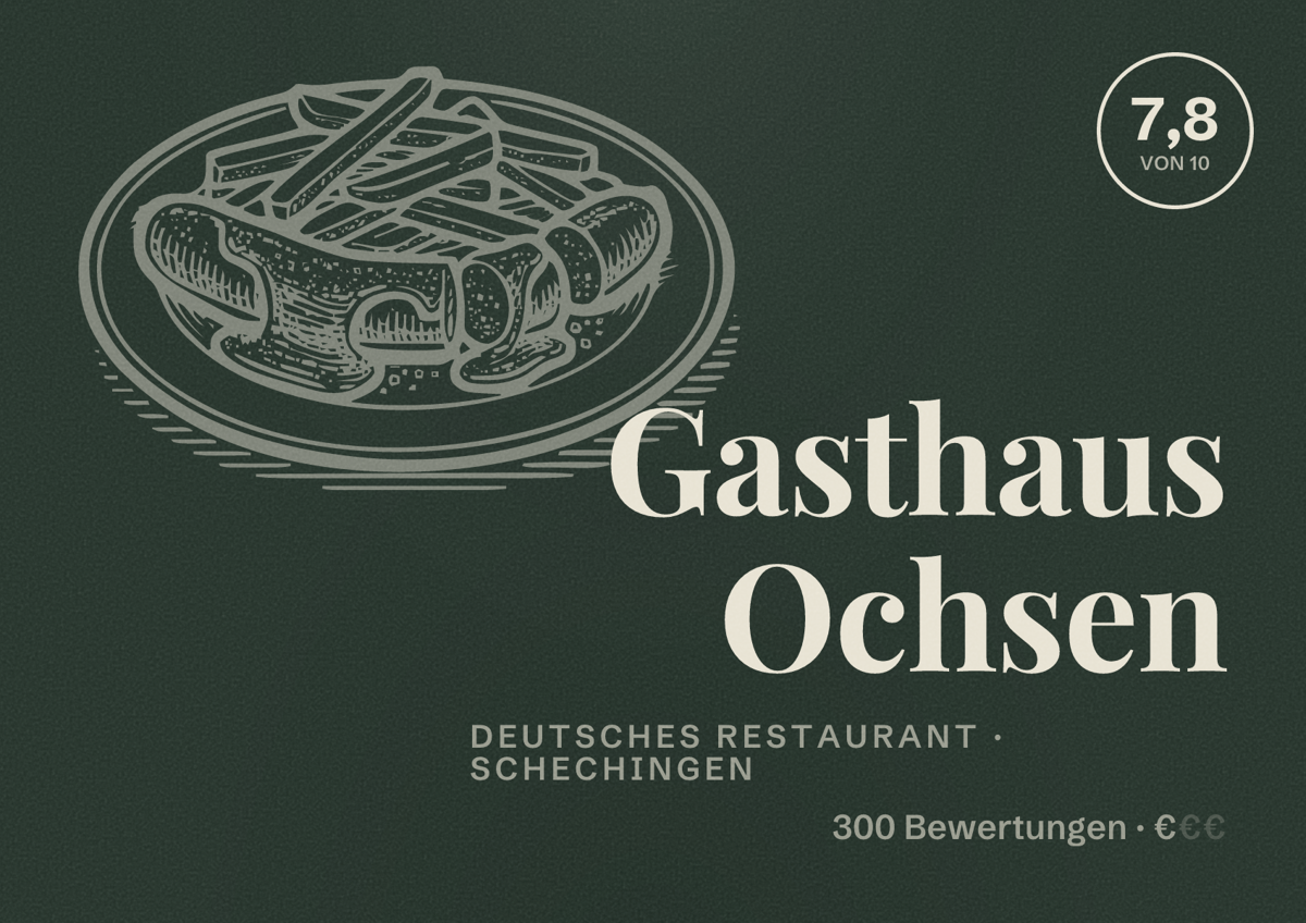 Illustriertes Poster von Gasthaus Ochsen, Deutsches Restaurant in Schechingen: Bewertung 7,8 von 10 aus 300 Bewertungen, Preisniveau €