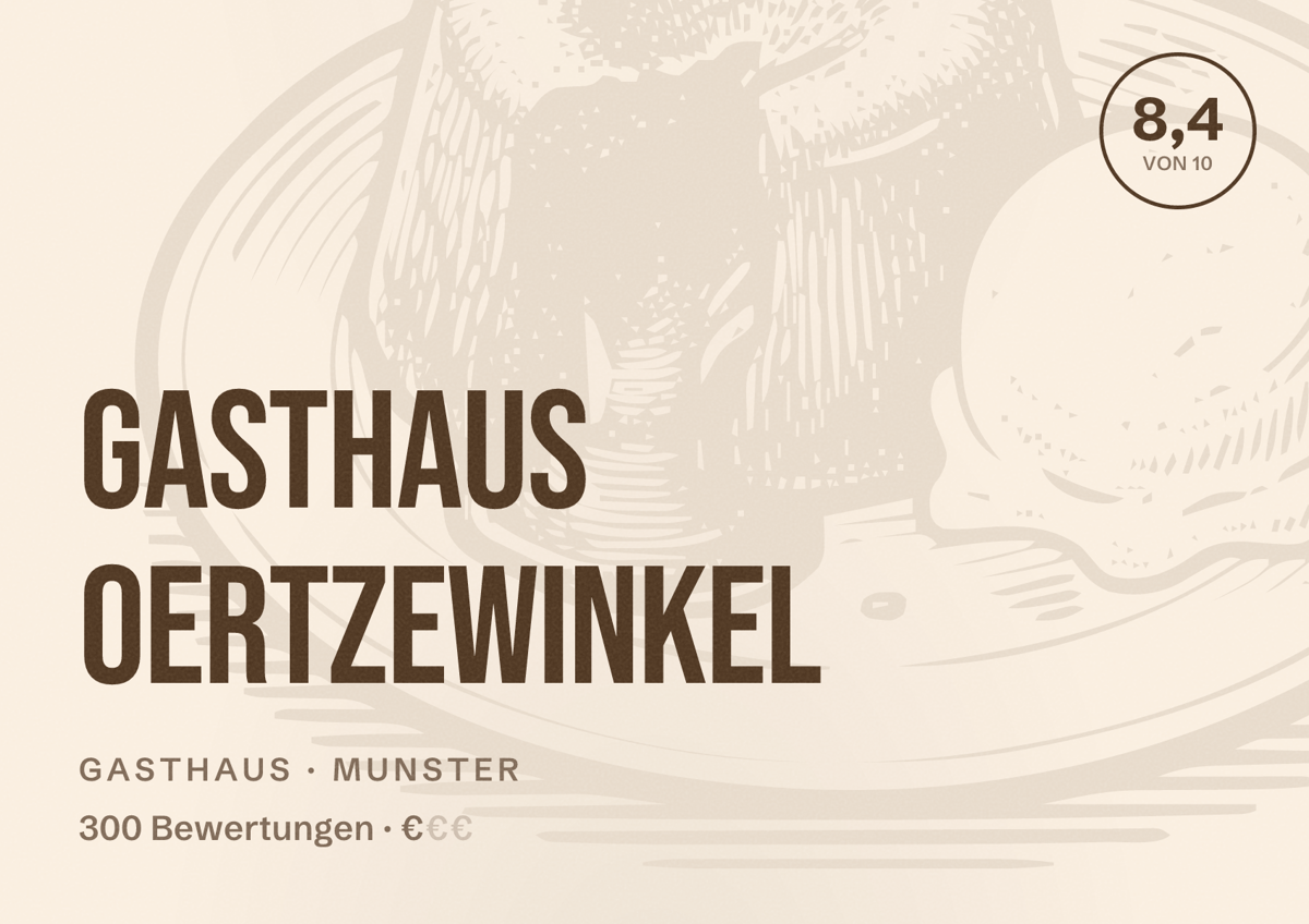 Illustriertes Poster von Gasthaus Oertzewinkel, Gasthaus in Munster: Bewertung 8,4 von 10 aus 300 Bewertungen, Preisniveau €
