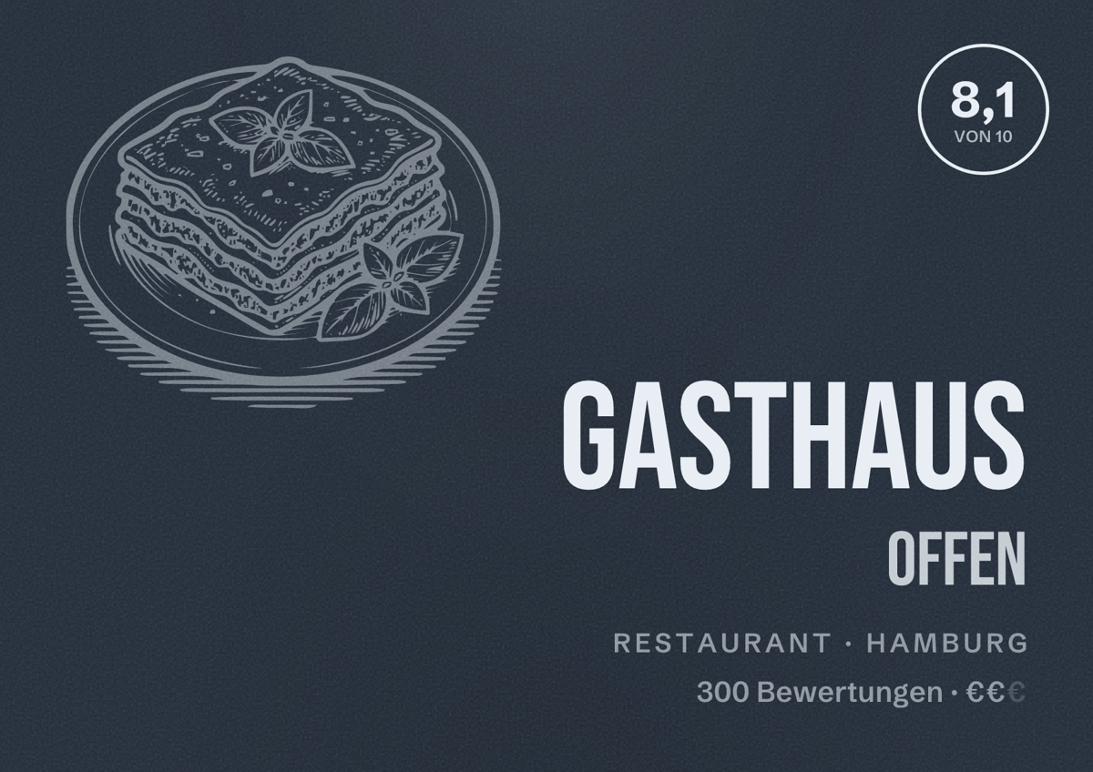Illustriertes Poster von Gasthaus Offen, Restaurant in Hamburg: Bewertung 8,1 von 10 aus 300 Bewertungen, Preisniveau €€