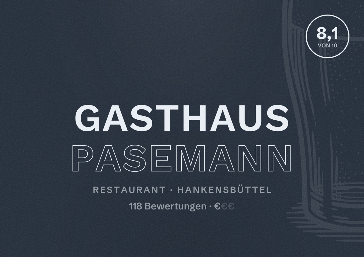 Illustriertes Poster von Gasthaus Pasemann, Restaurant in Hankensbüttel: Bewertung 8,1 von 10 aus 118 Bewertungen, Preisniveau €