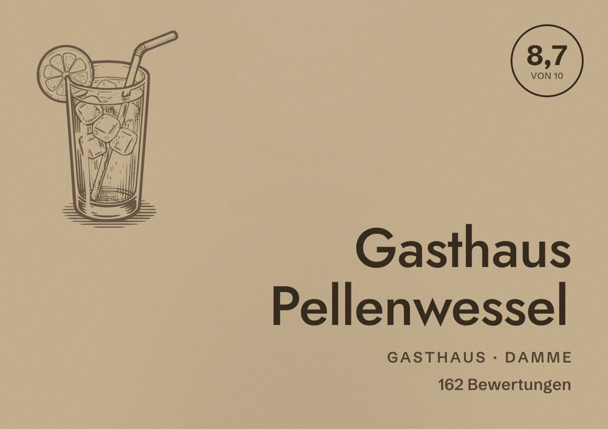 Illustriertes Poster von Gasthaus Pellenwessel, Gasthaus in Damme: Bewertung 8,7 von 10 aus 162 Bewertungen