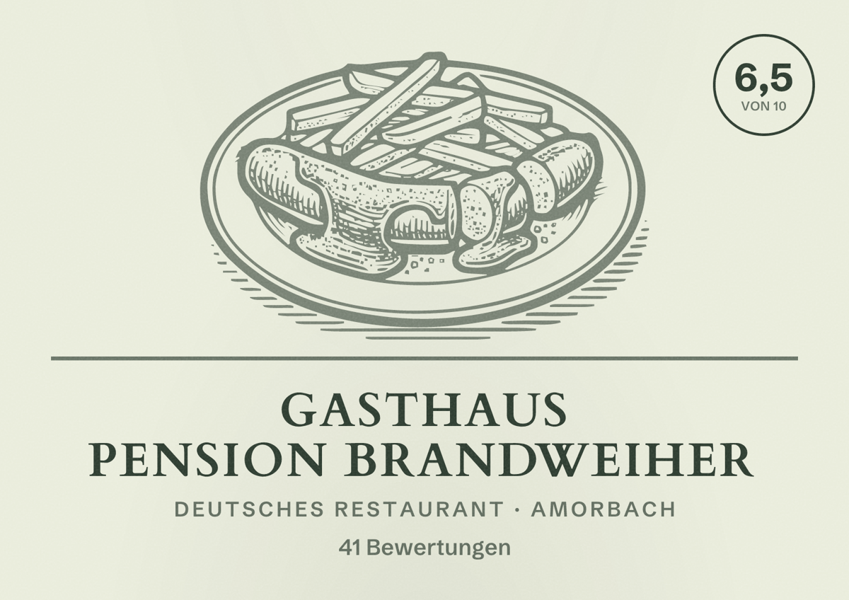 Illustriertes Poster von Gasthaus Pension Brandweiher, Deutsches Restaurant in Amorbach: Bewertung 6,5 von 10 aus 41 Bewertungen