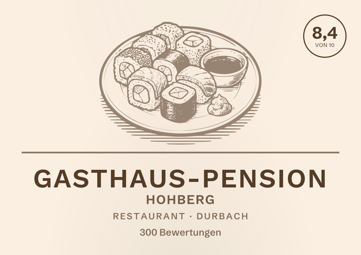 Illustriertes Poster von Gasthaus-Pension Hohberg, Restaurant in Durbach: Bewertung 8,4 von 10 aus 300 Bewertungen