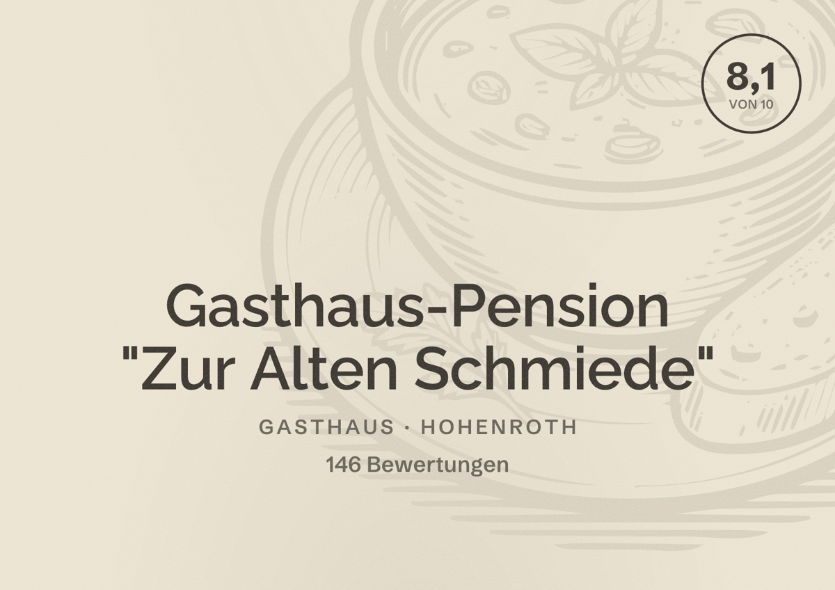Illustriertes Poster von Gasthaus-Pension "Zur Alten Schmiede", Gasthaus in Hohenroth: Bewertung 8,1 von 10 aus 146 Bewertungen
