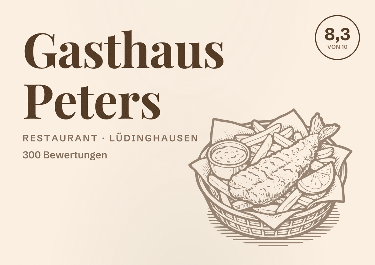 Illustriertes Poster von Gasthaus Peters, Restaurant in Lüdinghausen: Bewertung 8,3 von 10 aus 300 Bewertungen