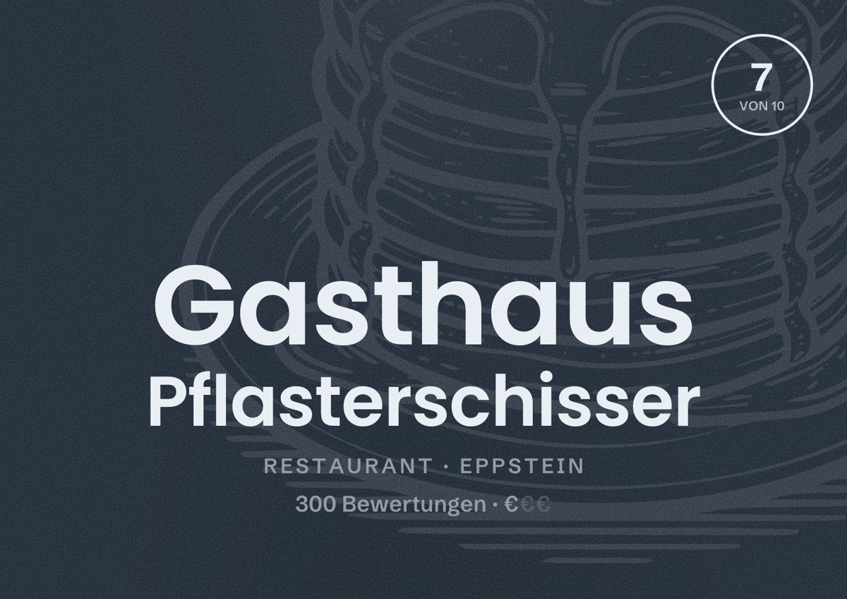 Illustriertes Poster von Gasthaus Pflasterschisser, Restaurant in Eppstein: Bewertung 7 von 10 aus 300 Bewertungen, Preisniveau €