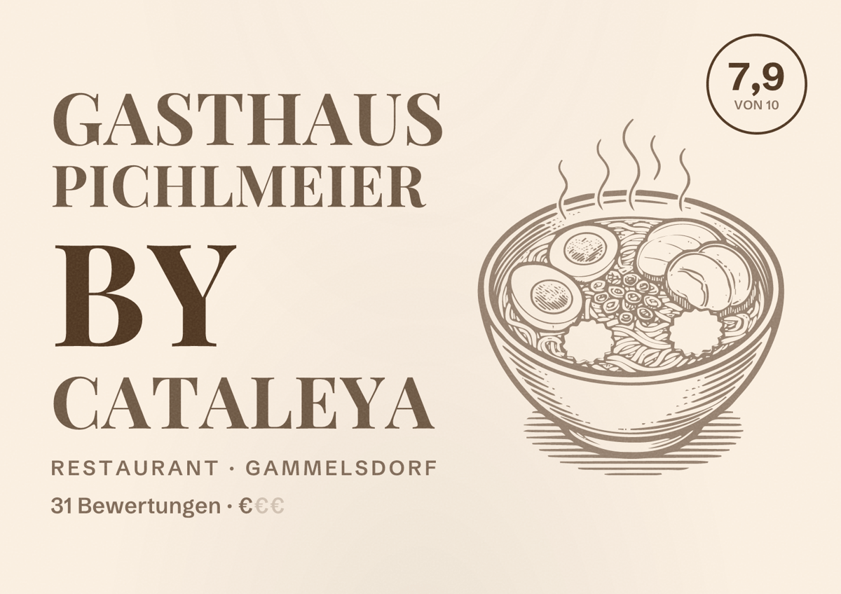 Illustriertes Poster von Gasthaus Pichlmeier by Cataleya, Restaurant in Gammelsdorf: Bewertung 7,9 von 10 aus 31 Bewertungen, Preisniveau €
