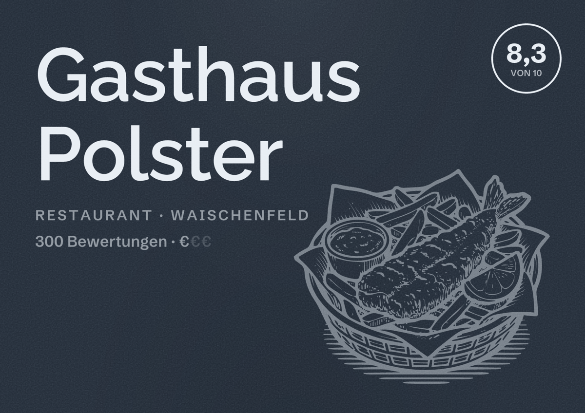 Illustriertes Poster von Gasthaus Polster, Restaurant in Waischenfeld: Bewertung 8,3 von 10 aus 300 Bewertungen, Preisniveau €