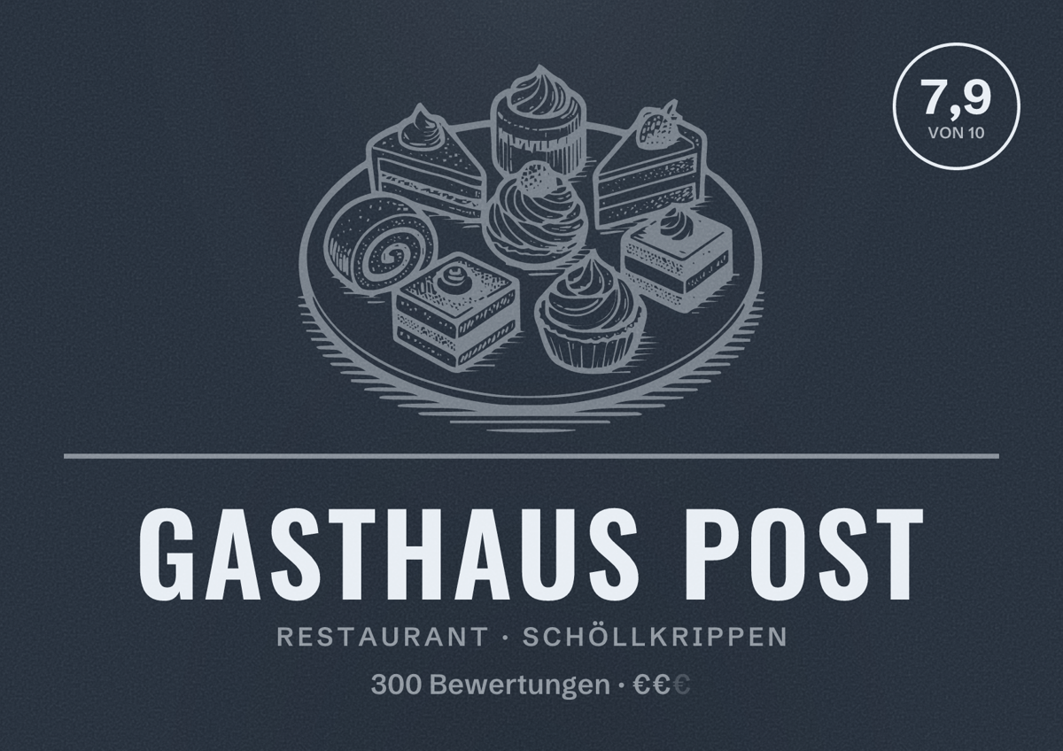 Illustriertes Poster von Gasthaus Post, Restaurant in Schöllkrippen: Bewertung 7,9 von 10 aus 300 Bewertungen, Preisniveau €€