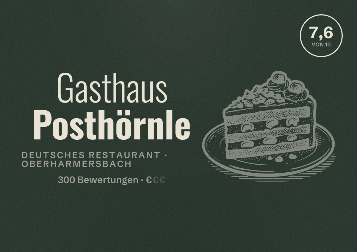 Illustriertes Poster von Gasthaus Posthörnle, Deutsches Restaurant in Oberharmersbach: Bewertung 7,6 von 10 aus 300 Bewertungen, Preisniveau €