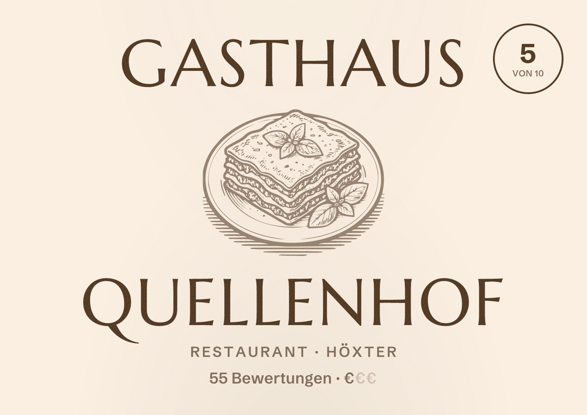 Illustriertes Poster von Gasthaus Quellenhof, Restaurant in Höxter: Bewertung 5 von 10 aus 55 Bewertungen, Preisniveau €