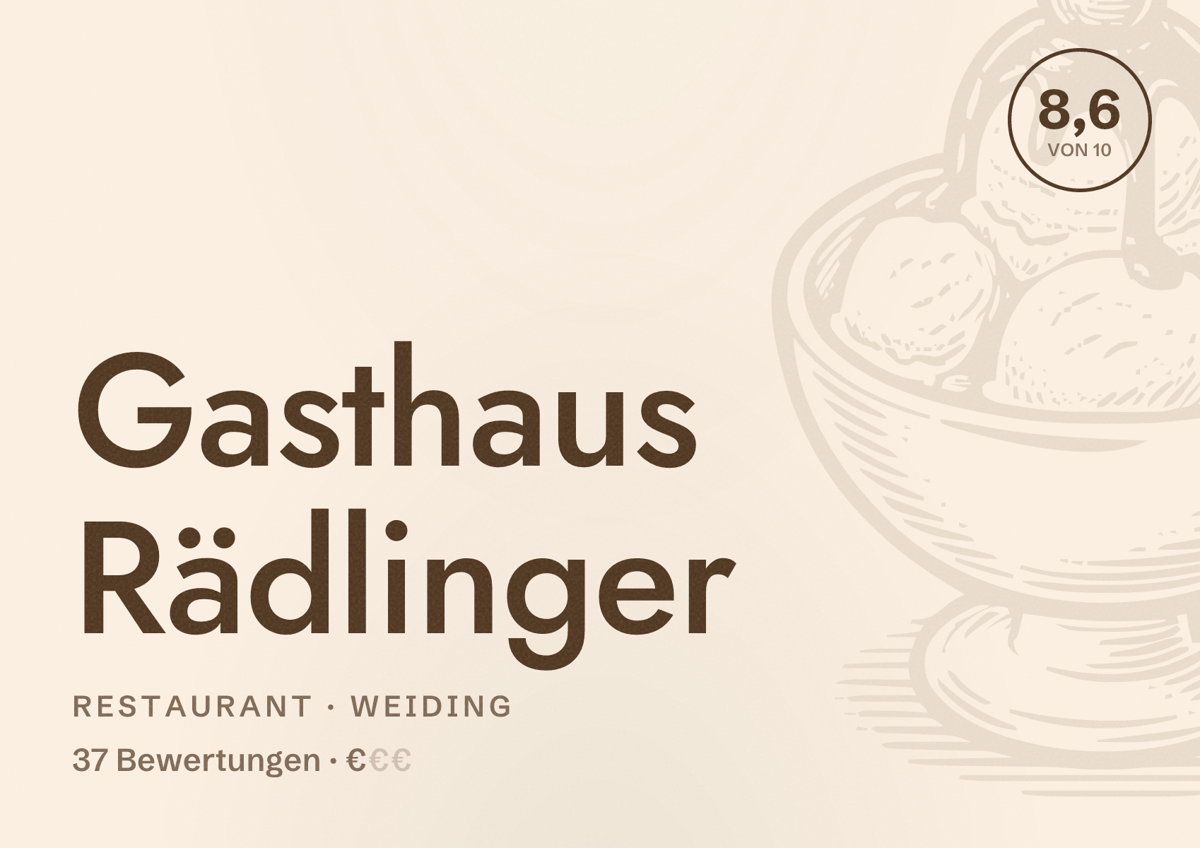 Illustriertes Poster von Gasthaus Rädlinger, Restaurant in Weiding: Bewertung 8,6 von 10 aus 37 Bewertungen, Preisniveau €