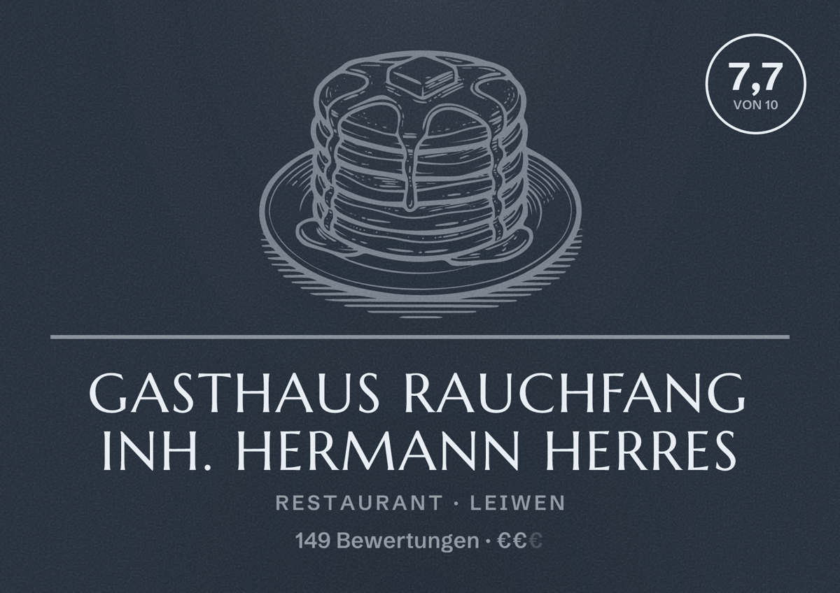 Illustriertes Poster von Gasthaus Rauchfang Inh. Hermann Herres, Restaurant in Leiwen: Bewertung 7,7 von 10 aus 149 Bewertungen, Preisniveau €€