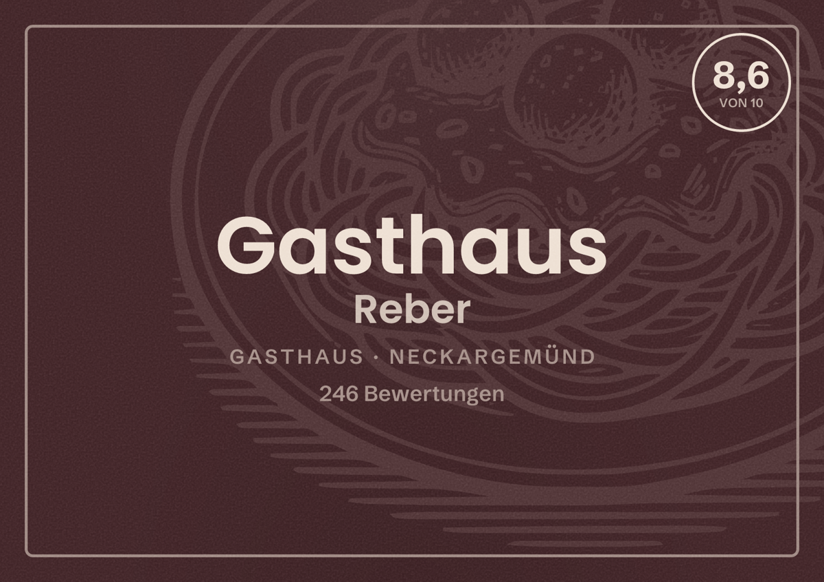 Illustriertes Poster von Gasthaus Reber, Gasthaus in Neckargemünd: Bewertung 8,6 von 10 aus 246 Bewertungen