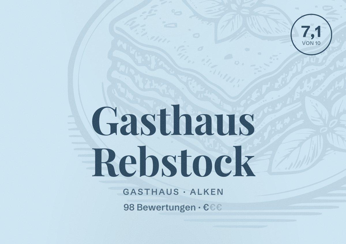 Illustriertes Poster von Gasthaus Rebstock, Gasthaus in Alken: Bewertung 7,1 von 10 aus 98 Bewertungen, Preisniveau €
