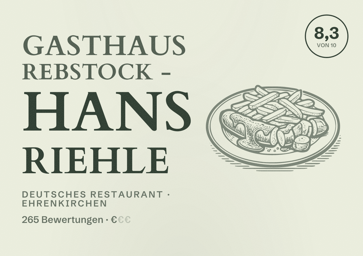 Illustriertes Poster von Gasthaus Rebstock - Hans Riehle, Deutsches Restaurant in Ehrenkirchen: Bewertung 8,3 von 10 aus 265 Bewertungen, Preisniveau €