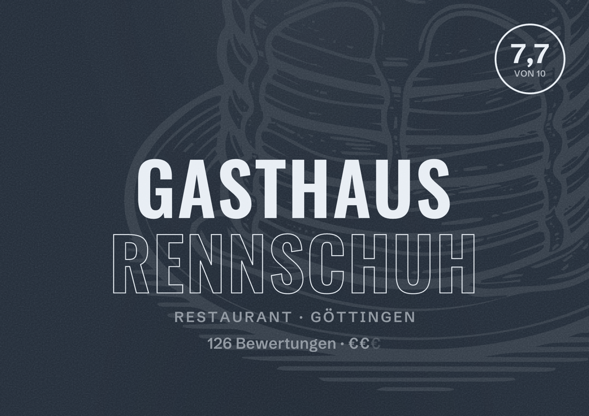 Illustriertes Poster von Gasthaus Rennschuh, Restaurant in Göttingen: Bewertung 7,7 von 10 aus 126 Bewertungen, Preisniveau €€
