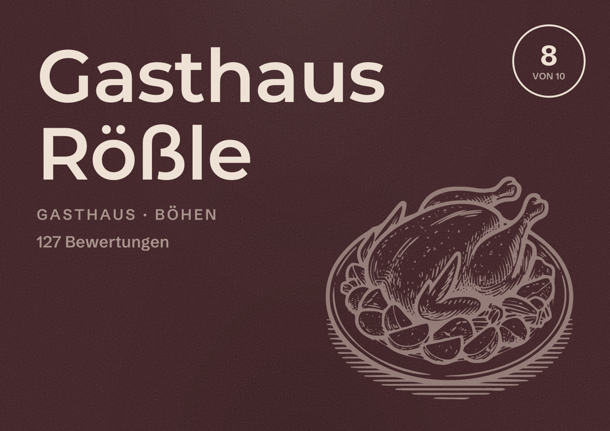 Illustriertes Poster von Gasthaus Rößle, Gasthaus in Böhen: Bewertung 8 von 10 aus 127 Bewertungen
