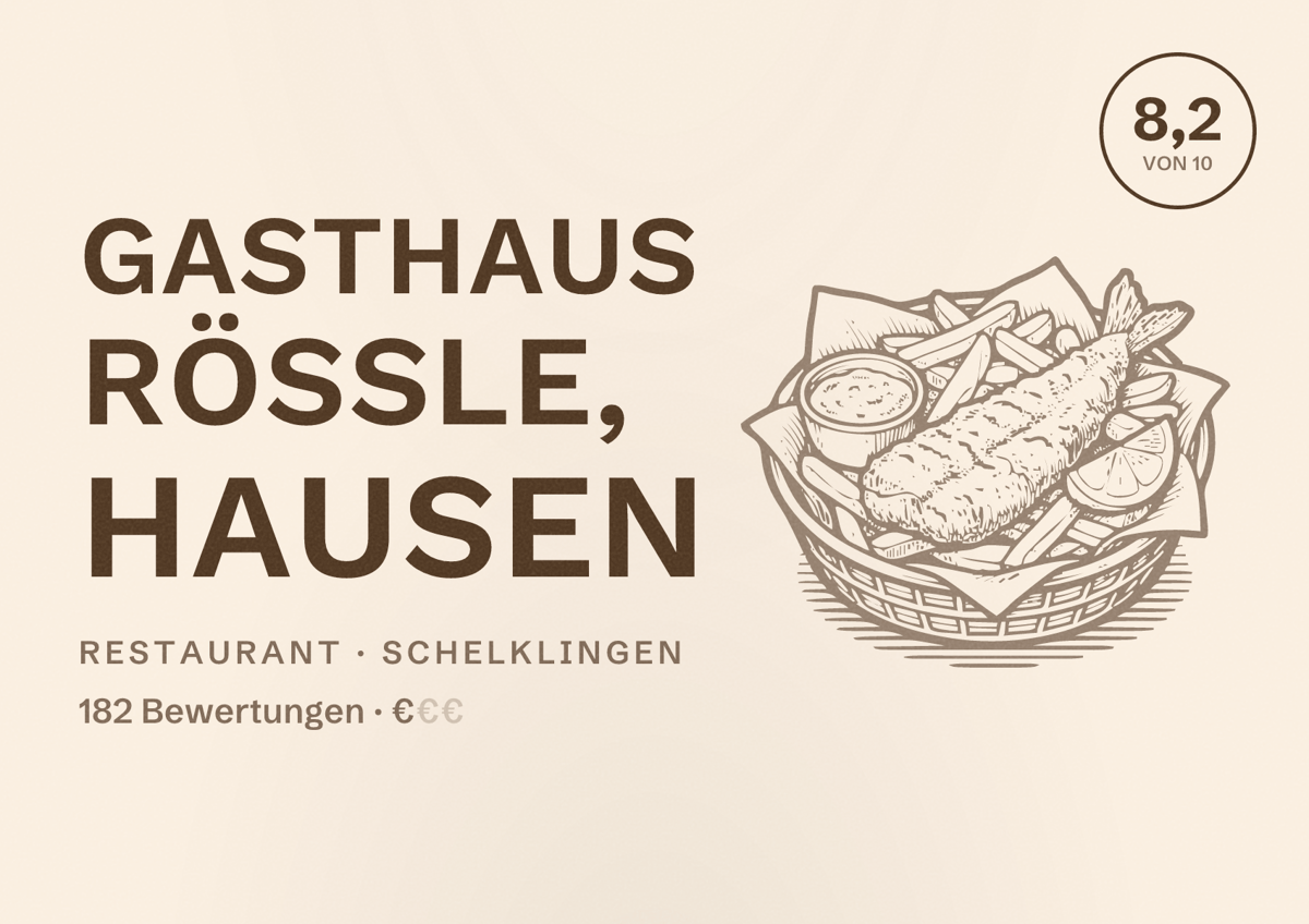 Illustriertes Poster von Gasthaus Rössle, Hausen, Restaurant in Schelklingen: Bewertung 8,2 von 10 aus 182 Bewertungen, Preisniveau €