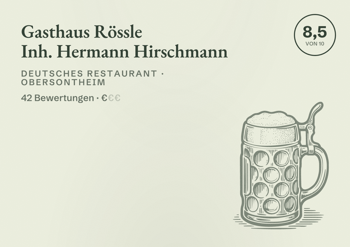 Illustriertes Poster von Gasthaus Rössle Inh. Hermann Hirschmann, Deutsches Restaurant in Obersontheim: Bewertung 8,5 von 10 aus 42 Bewertungen, Preisniveau €