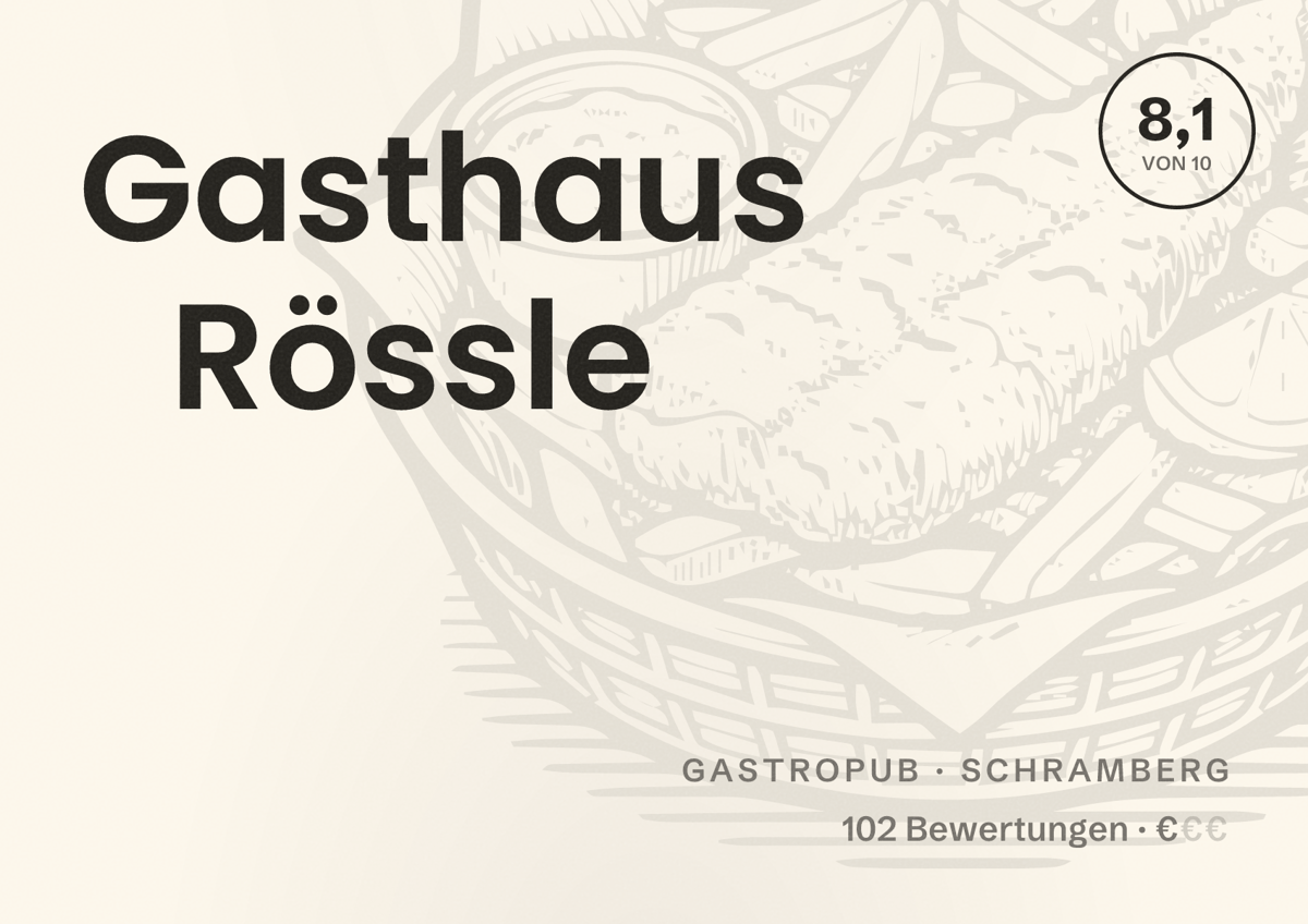 Illustriertes Poster von Gasthaus Rössle, Gastropub in Schramberg: Bewertung 8,1 von 10 aus 102 Bewertungen, Preisniveau €