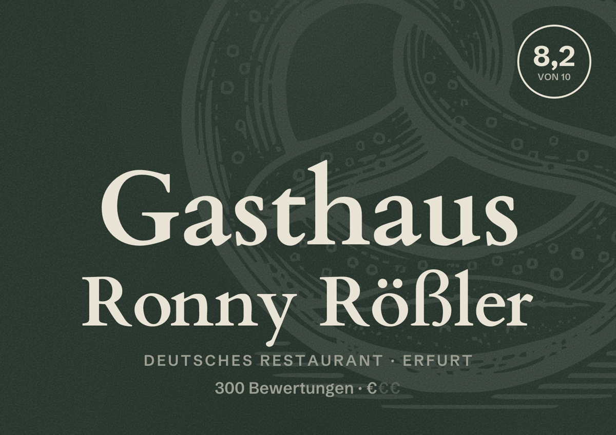 Illustriertes Poster von Gasthaus Ronny Rößler, Deutsches Restaurant in Erfurt: Bewertung 8,2 von 10 aus 300 Bewertungen, Preisniveau €