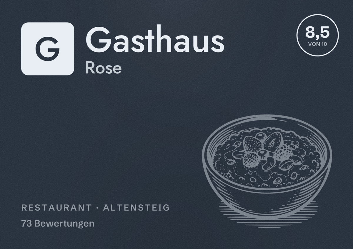 Illustriertes Poster von Gasthaus Rose, Restaurant in Altensteig: Bewertung 8,5 von 10 aus 73 Bewertungen