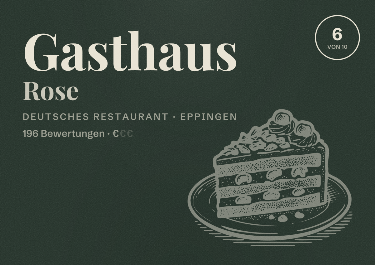 Illustriertes Poster von Gasthaus Rose, Deutsches Restaurant in Eppingen: Bewertung 6 von 10 aus 196 Bewertungen, Preisniveau €