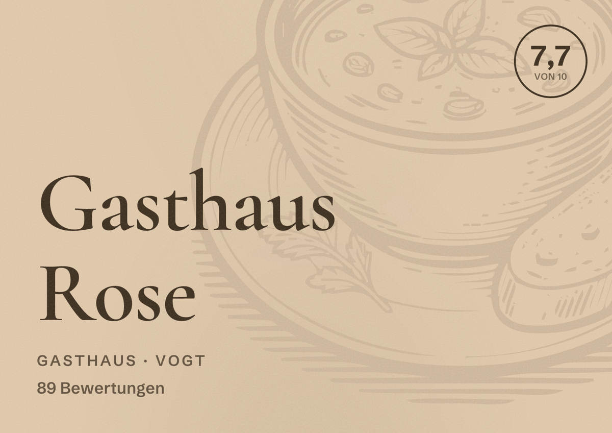 Illustriertes Poster von Gasthaus Rose, Gasthaus in Vogt: Bewertung 7,7 von 10 aus 89 Bewertungen