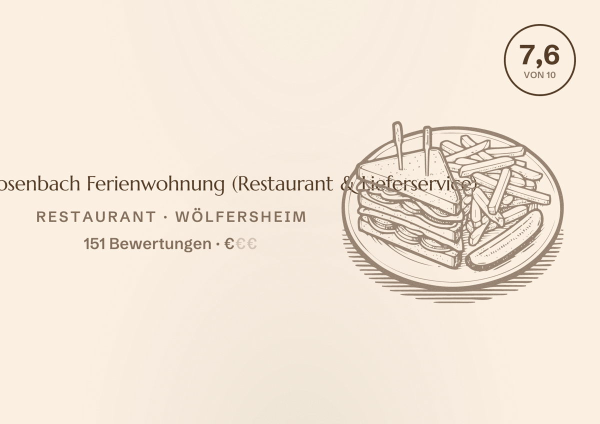 Illustriertes Poster von Gasthaus Rosenbach Ferienwohnung (Restaurant & Lieferservice), Restaurant in Wölfersheim: Bewertung 7,6 von 10 aus 151 Bewertungen, Preisniveau €