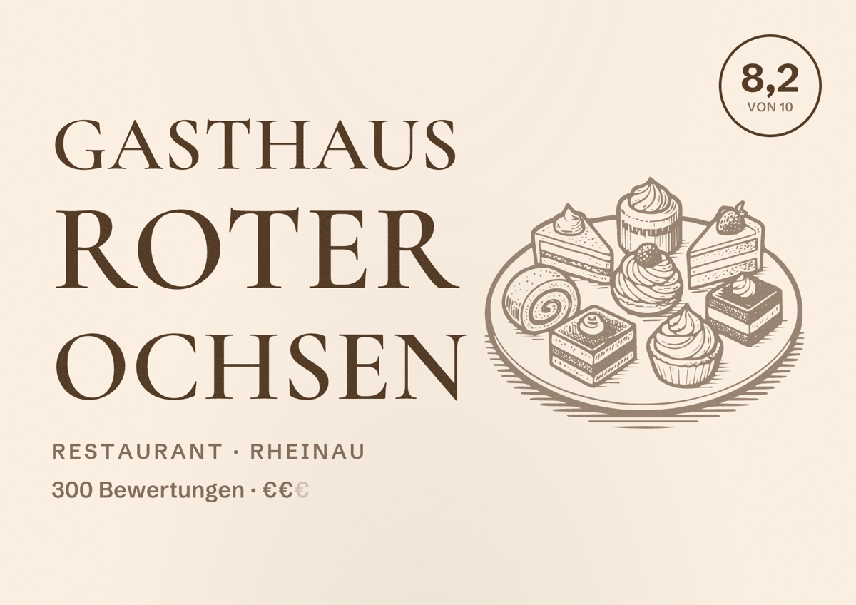 Illustriertes Poster von Gasthaus Roter Ochsen, Restaurant in Rheinau: Bewertung 8,2 von 10 aus 300 Bewertungen, Preisniveau €€