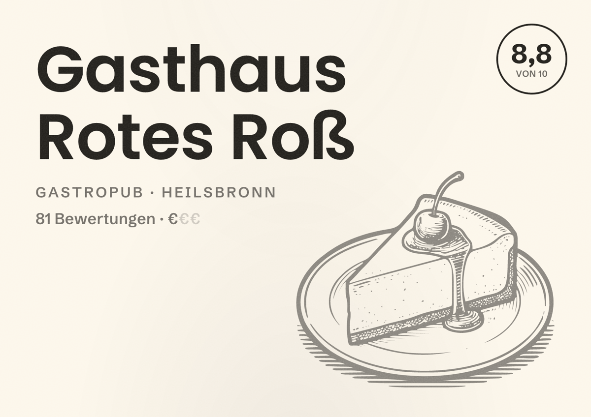 Illustriertes Poster von Gasthaus Rotes Roß, Gastropub in Heilsbronn: Bewertung 8,8 von 10 aus 81 Bewertungen, Preisniveau €