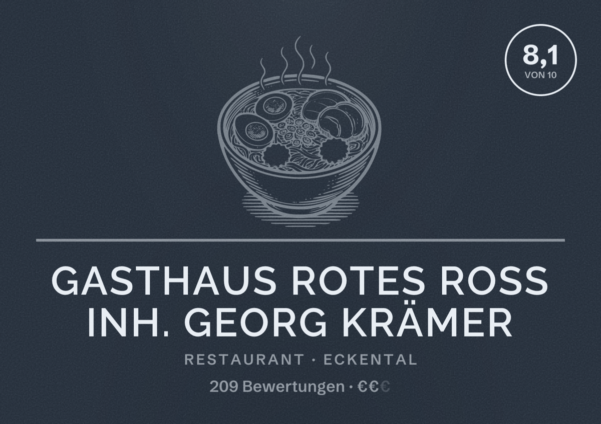 Illustriertes Poster von Gasthaus Rotes Roß Inh. Georg Krämer, Restaurant in Eckental: Bewertung 8,1 von 10 aus 209 Bewertungen, Preisniveau €€