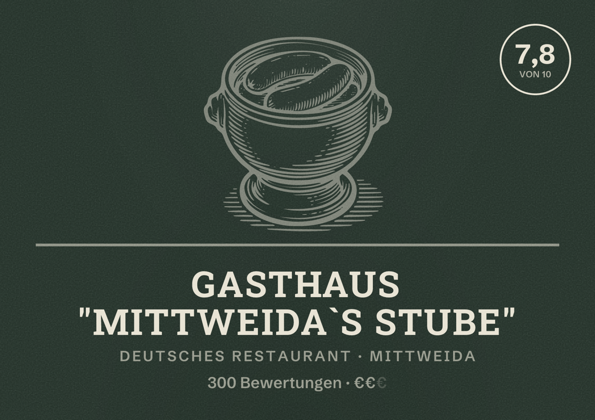 Illustriertes Poster von Gasthaus "Mittweida`s Stube", Deutsches Restaurant in Mittweida: Bewertung 7,8 von 10 aus 300 Bewertungen, Preisniveau €€