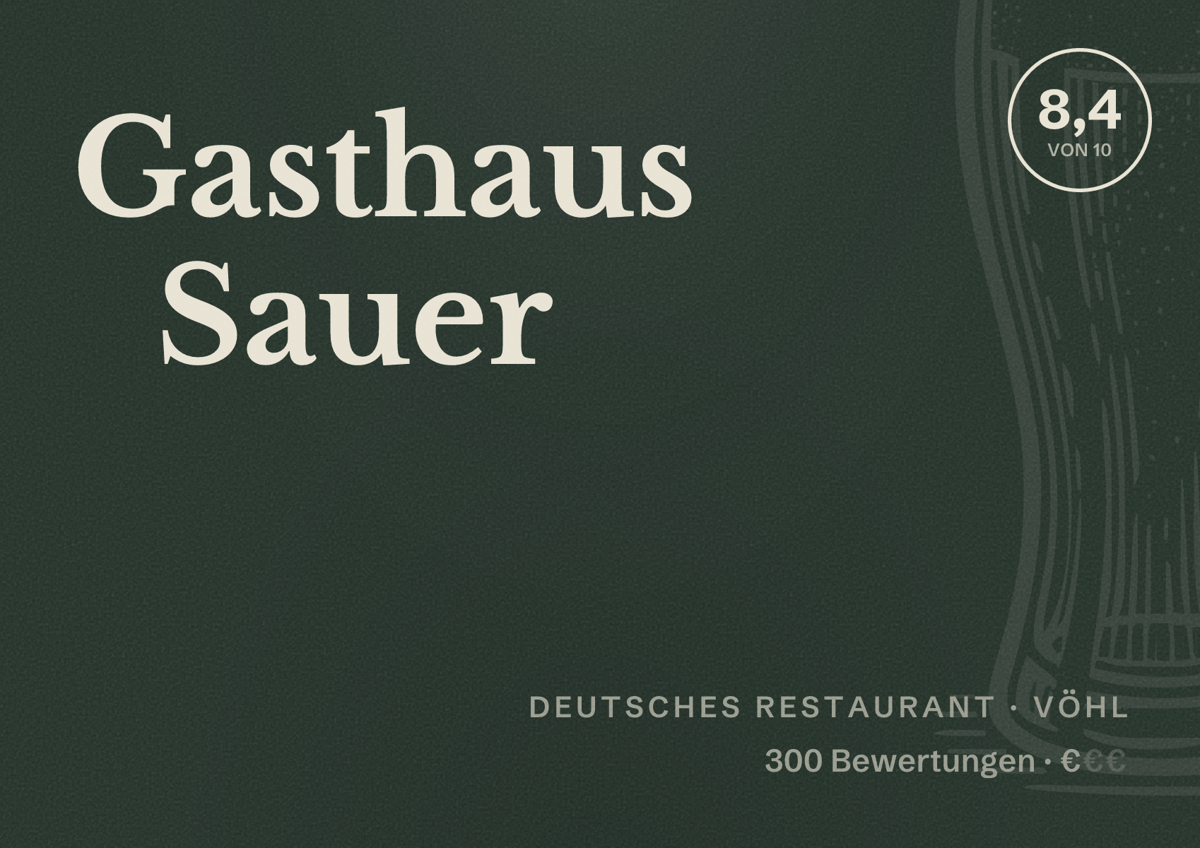 Illustriertes Poster von Gasthaus Sauer, Deutsches Restaurant in Vöhl: Bewertung 8,4 von 10 aus 300 Bewertungen, Preisniveau €