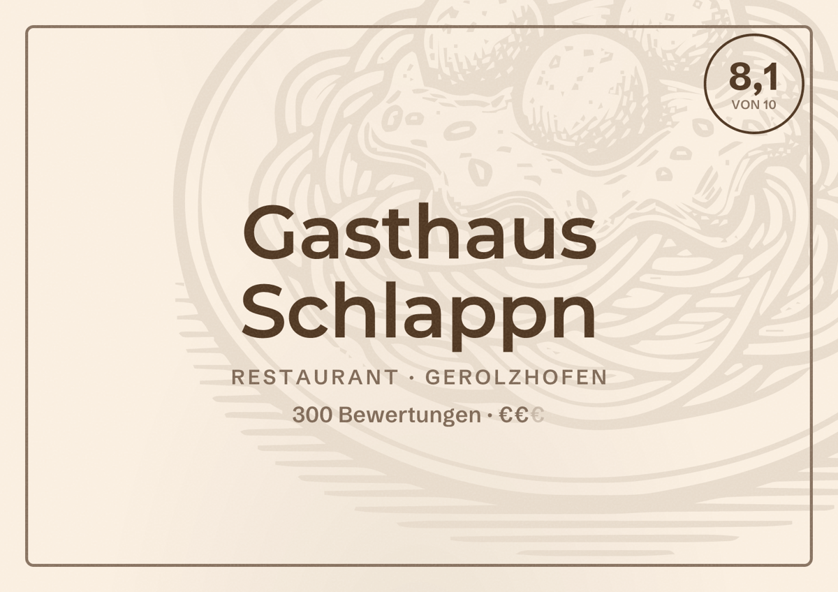 Illustriertes Poster von Gasthaus Schlappn, Restaurant in Gerolzhofen: Bewertung 8,1 von 10 aus 300 Bewertungen, Preisniveau €€