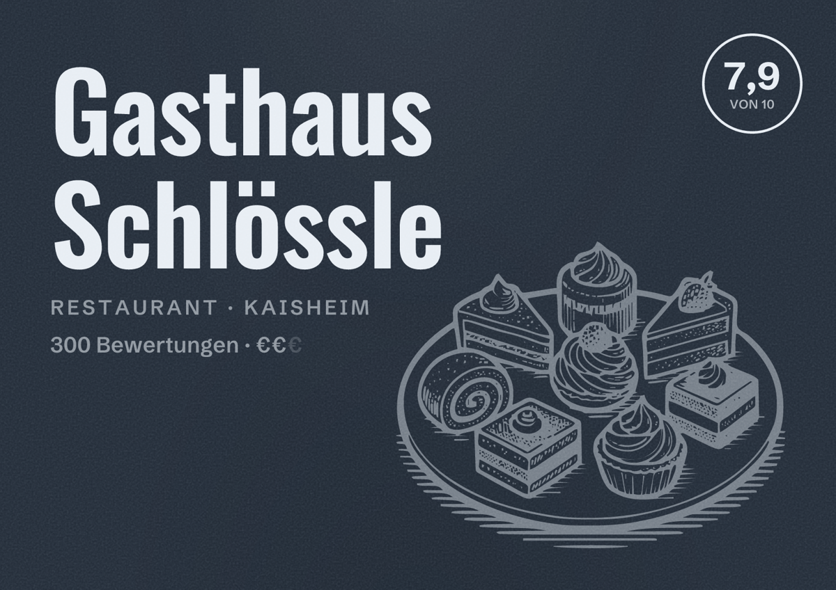 Illustriertes Poster von Gasthaus Schlössle, Restaurant in Kaisheim: Bewertung 7,9 von 10 aus 300 Bewertungen, Preisniveau €€